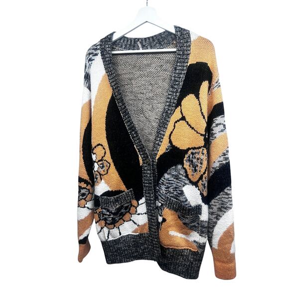 Free People Womens Floral Boho Oversized Cardigan Sweater XS Pockets Stretch - Picture 4 of 6